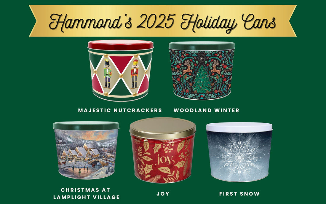 Hammond’s handmade sourdough pretzels in decorative cans in new 2025 designs. Shop these and other holiday styles.