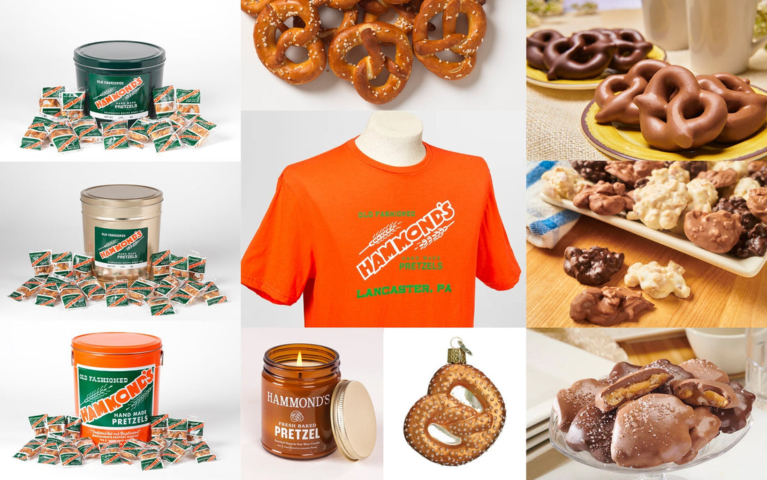Hammond’s corporate holiday orders. Sourdough pretzel cans, chocolate pretzels, and more.