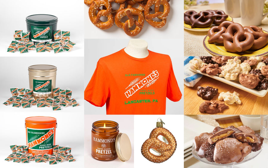 Hammond’s corporate holiday orders. Sourdough pretzel cans, chocolate pretzels, and more.